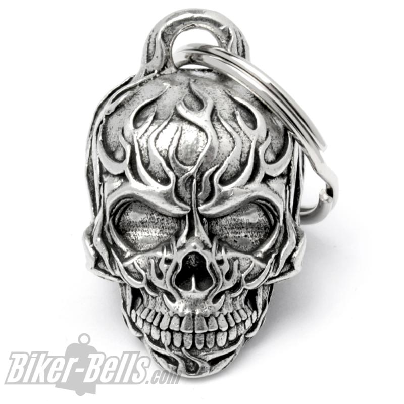 3D skull with flames biker-bell burning skull motorcycle bell biker gift